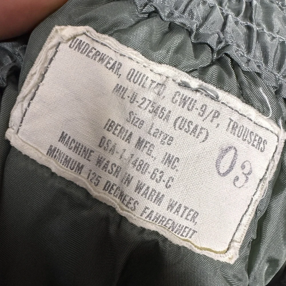 Underwear Quilted CWU-9/P Green US Military Jogger Vintage Baselayer 1963